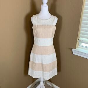 Belle Badgley Mischka Jacquard Stripe Dress 8 Cream Blush Fit & Flare Sleeveless